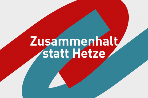 Titelgrafik des Positionspapiers Zusammenhalt statt Hetze