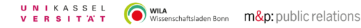 Logo Projektgemeinschaft Natkomm Logo von Universit&auml;t Kassel, WILA Bonn und m&p:public relations